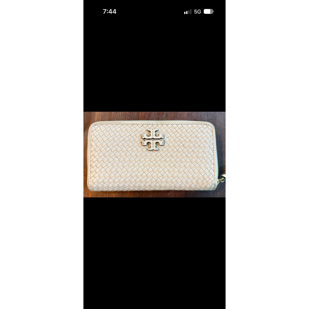 Tory Burch Beige Woven Leather Wallet Continental